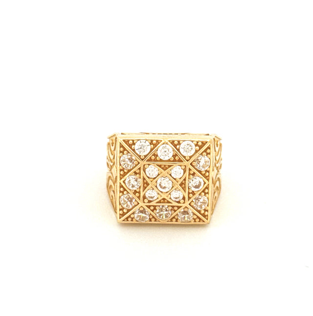 Anillo para hombre Rosetta cuadrada de oro amarillo de 14 K con circonita cúbica, talla 11, peso 18,7 g.