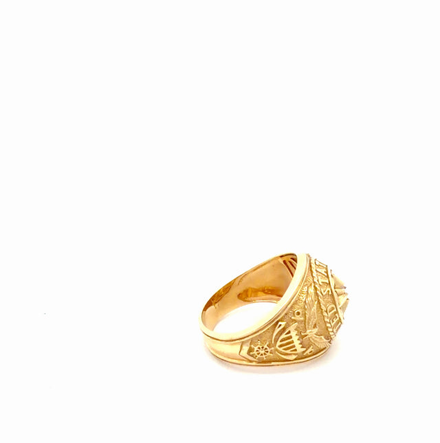 14k Yellow Gold Men's Ring With United States Navy Engravement & Cz Size 10 1/2 Weight 10.8 gr