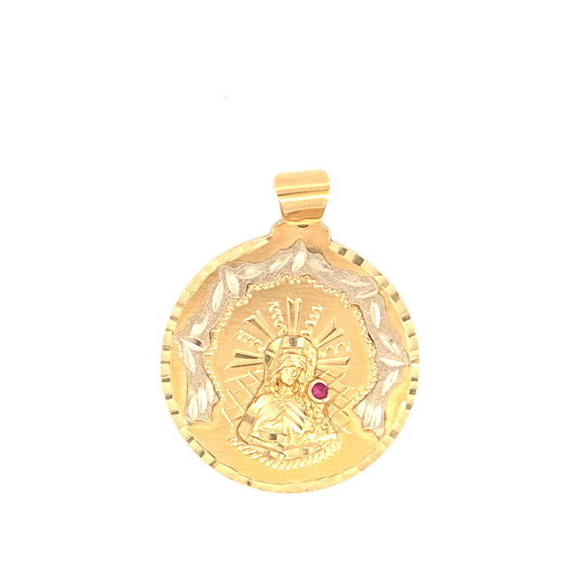 14K Two-Tone Gold Virgin Of Santa Barbara Pendant With Cz  Weight 6.6 gr