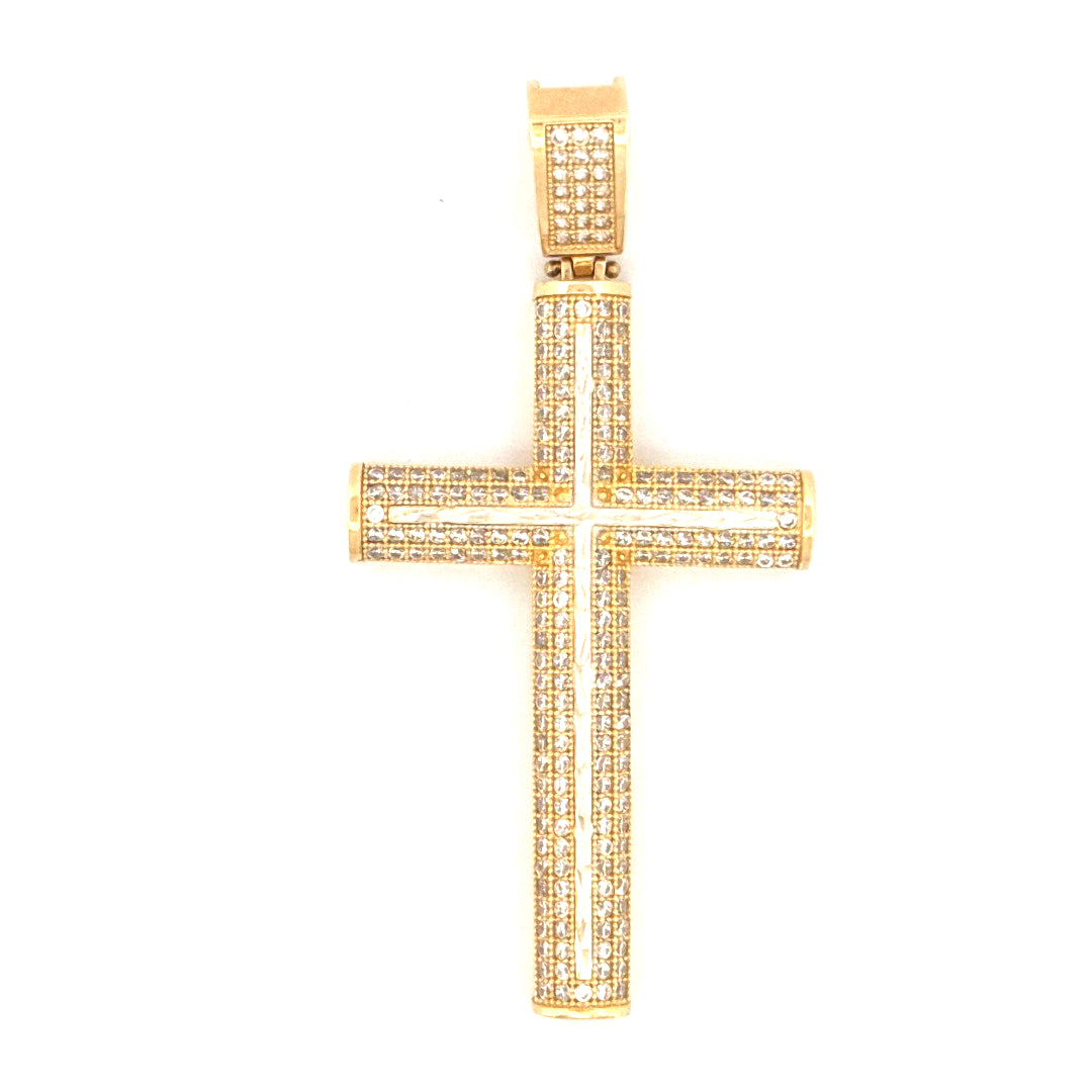 14K  Yellow Gold Cross Pendant With Cz Weight 7.7 gr