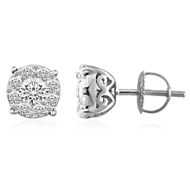 LADIES EARRINGS 1.00CT ROUND DIAMOND 14K WHITE GOLD