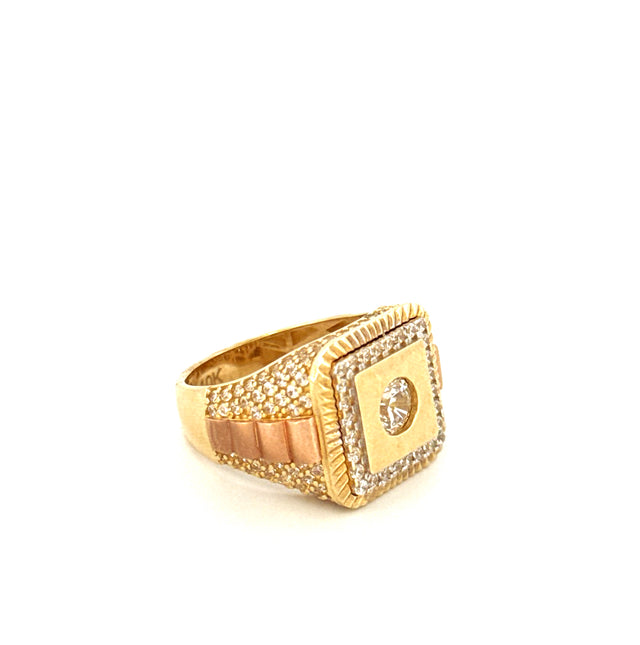10k Two-Tone Gold Fashion Men's Ring With Cz Size 9 1/2 Weight 9.0 GR