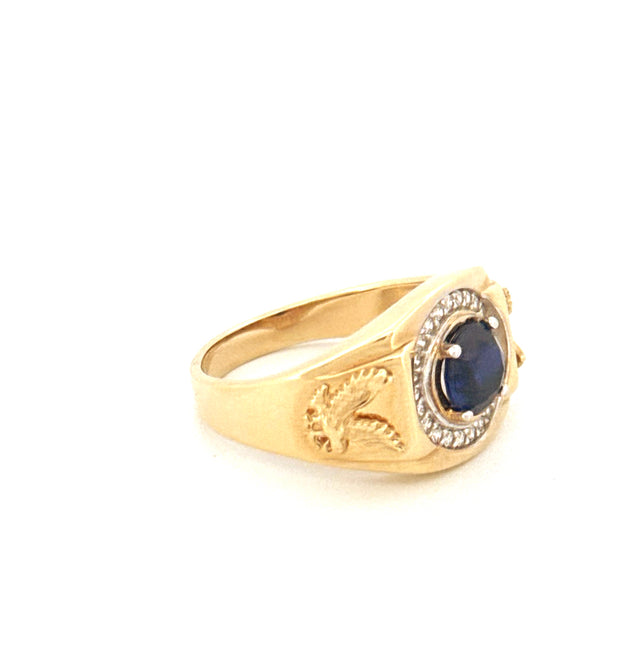 Anillo para hombre de oro amarillo de 14k con circonitas cúbicas, talla 10, peso 6.8 gr
