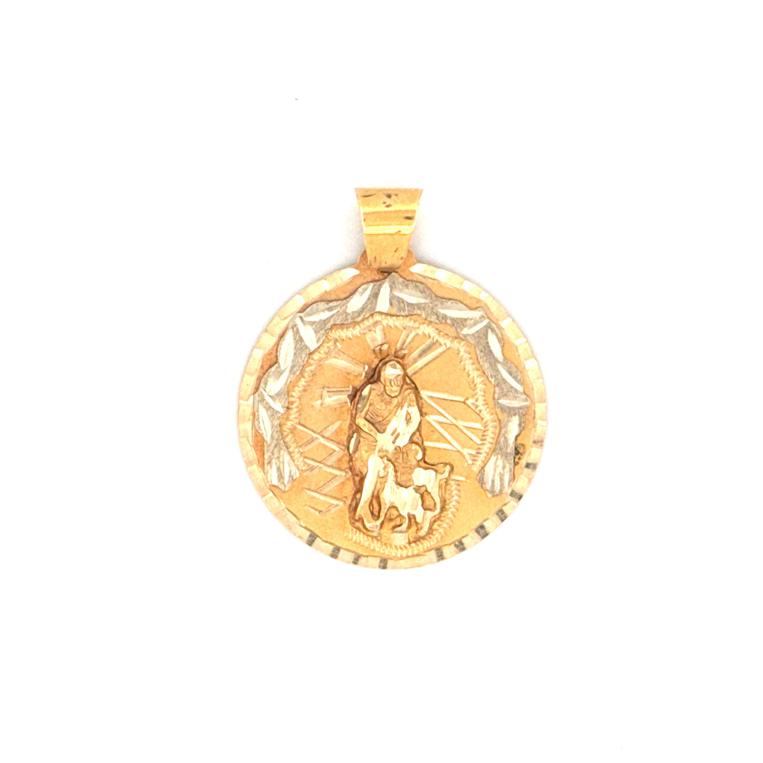 14K Two-Tone Gold Saint Lazarus Pendant Weight 3.8 gr