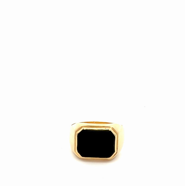 14k Yellow Gold Men's Black Oval Stone Ring Size 10 Weight 6.6gr