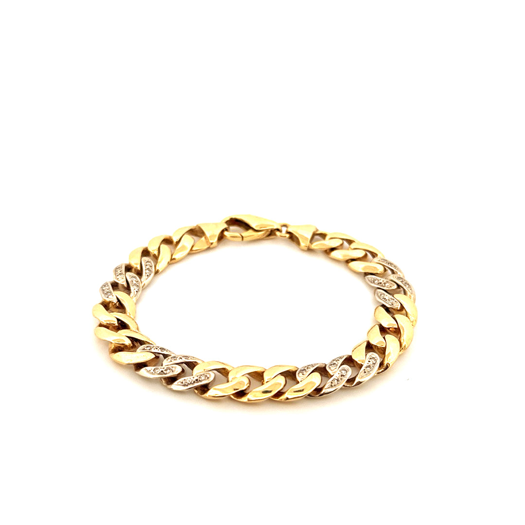 18k Two Tone Gold Diamond Cuban Link Bracelet  Size 8" Weight 46.7 gr