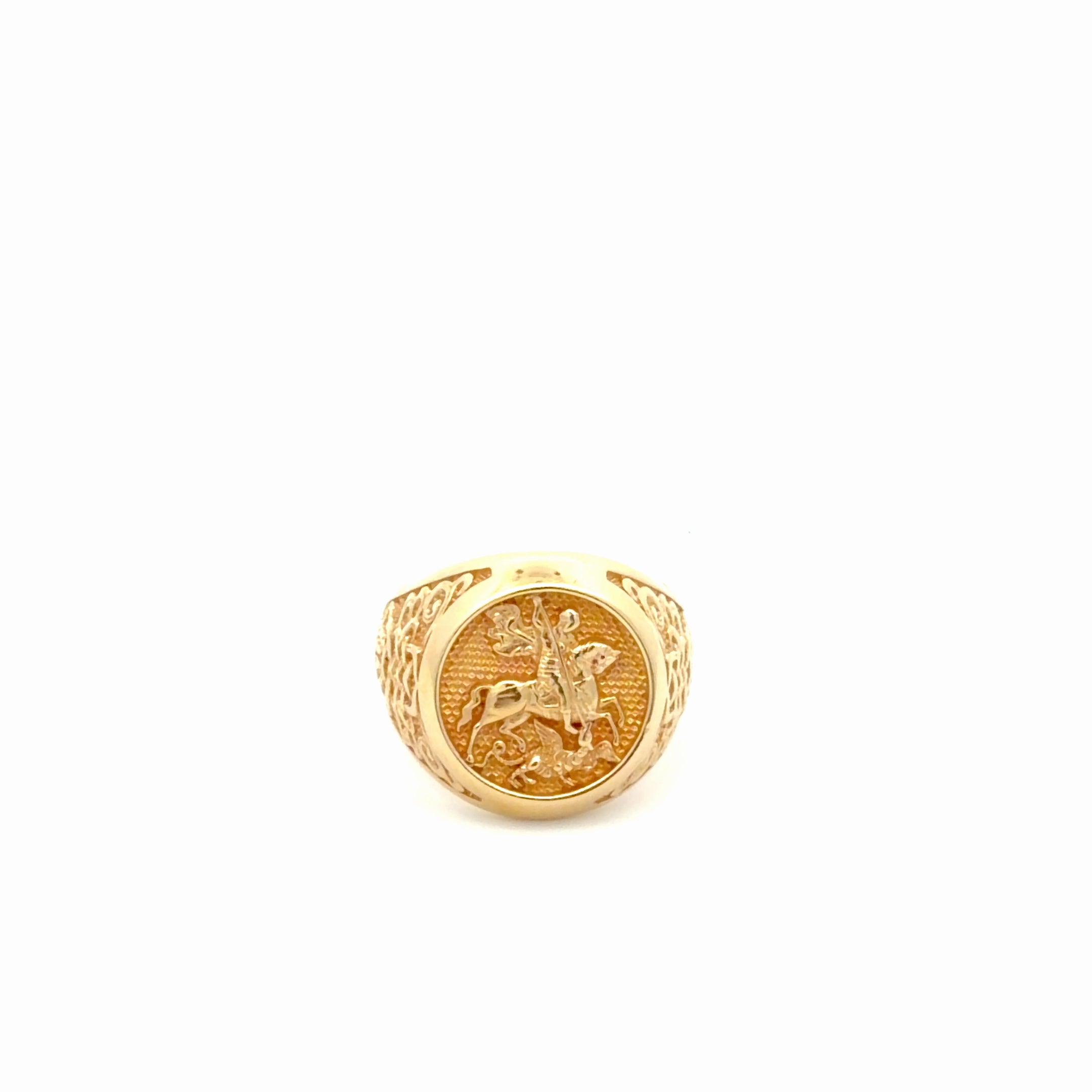 14K YELLOW GEORGE AND  DRAGON MEN'S RING Size 11" Weight 11.1 gr