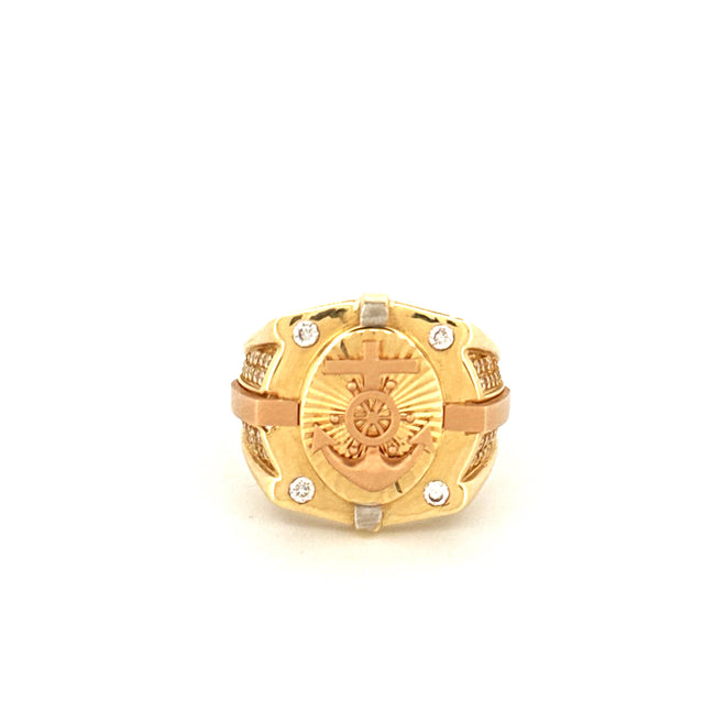 14k Tri-Color Gold Anchor Men's Ring With Cz  Size 9.5 Weight 8.2gr
