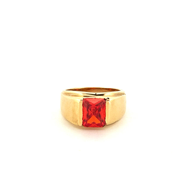 14k Yellow Gold Men's Ring With Red Stone & Cz  Size 9 Weight 9.9gr