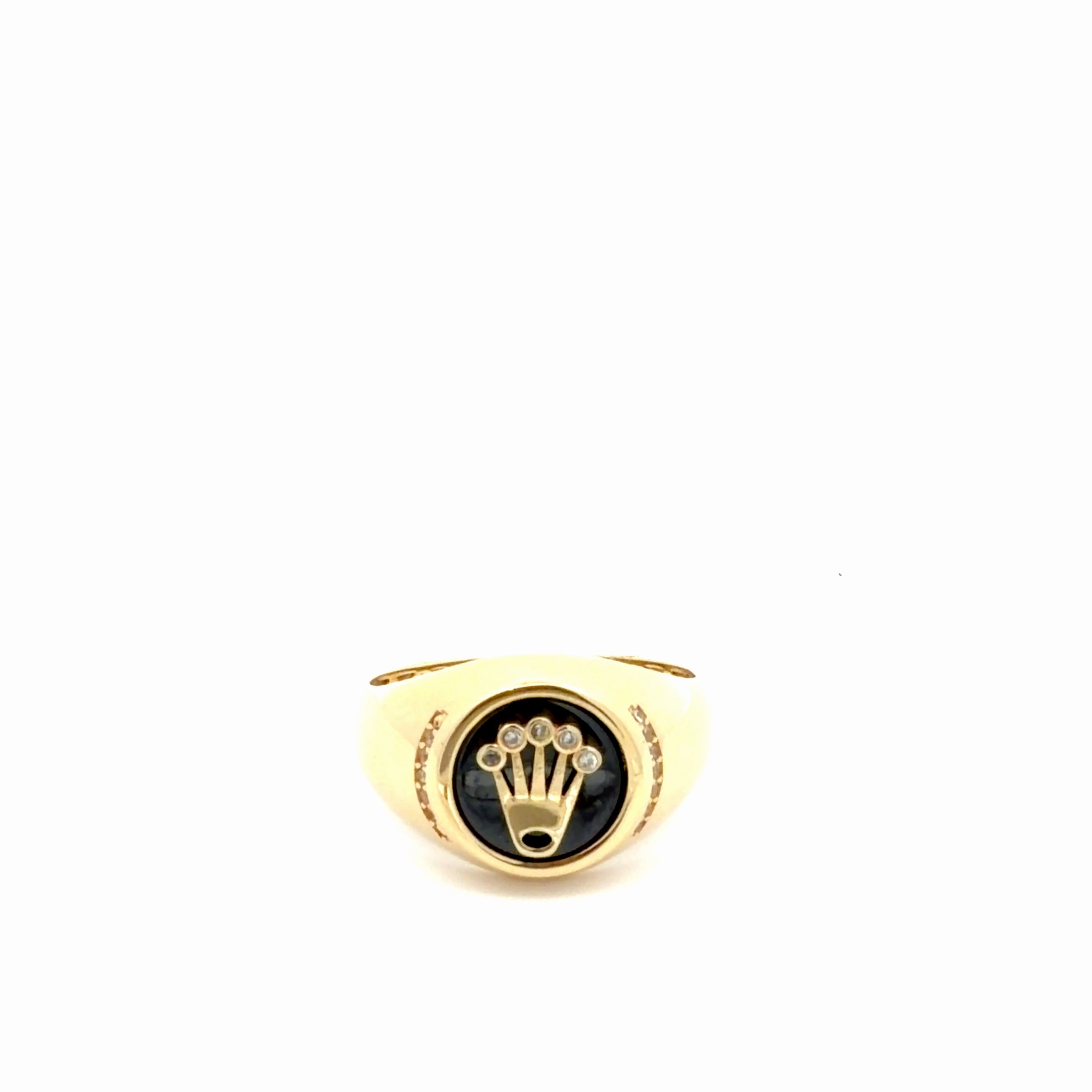 14k Yellow Gold Men's Onyx Crown Ring With Cz  Size 11 Weight 5.0gr