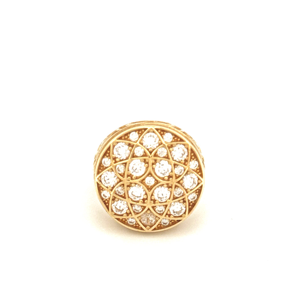 Anillo de hombre Rosetta de oro amarillo de 10K con circonitas, talla 11, peso 15.7 gr