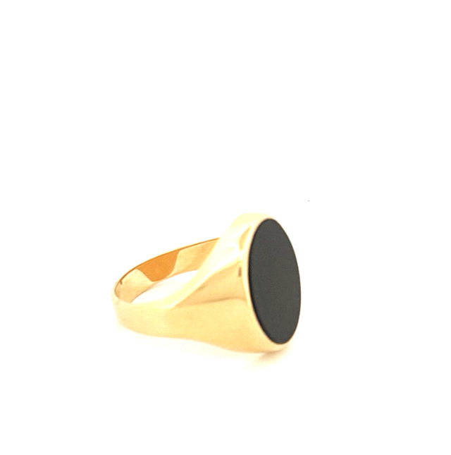 Anillo de hombre de oro amarillo de 14k y ónix negro, talla 9, peso 6,0 gr