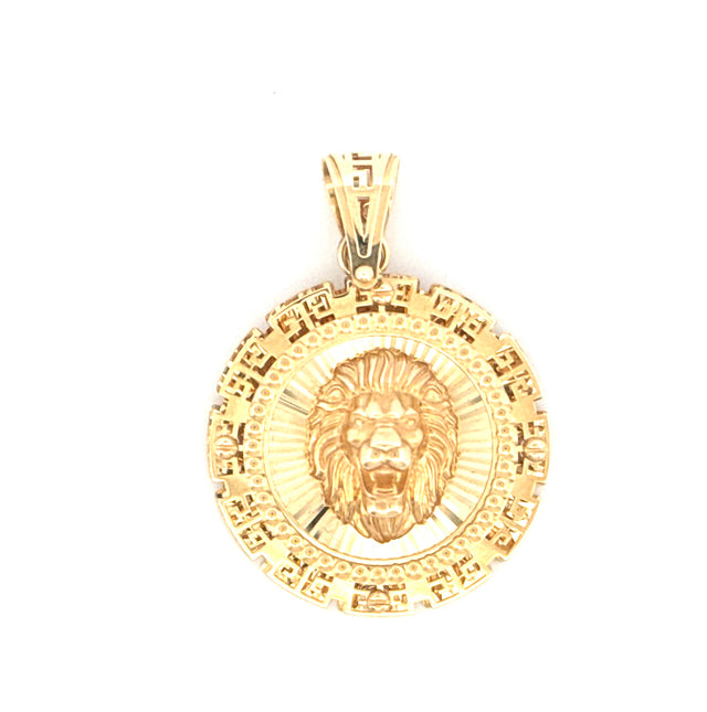 14k Yellow Gold Lion Face Round Pendant Weight 7.3 gr