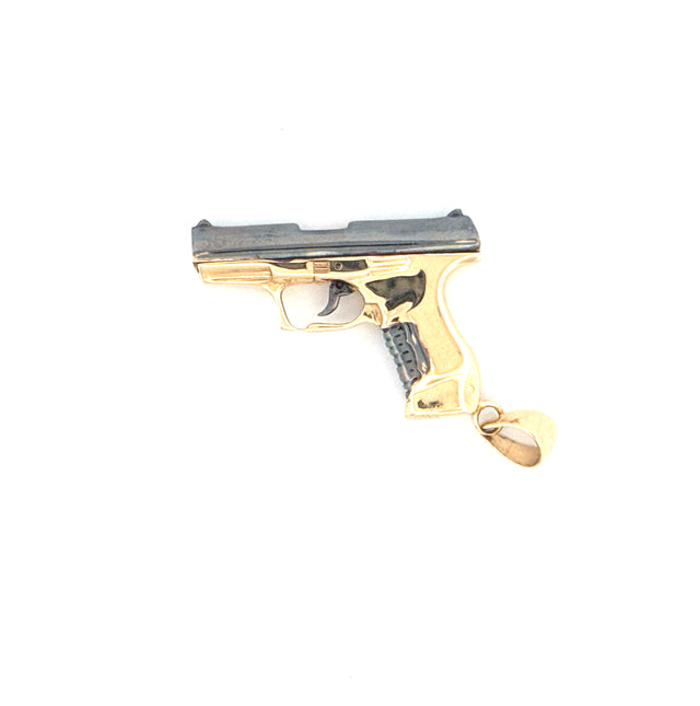 14k Yellow Gold Black and Gold Gun Shaped Pendant  Weight 9.8 gr
