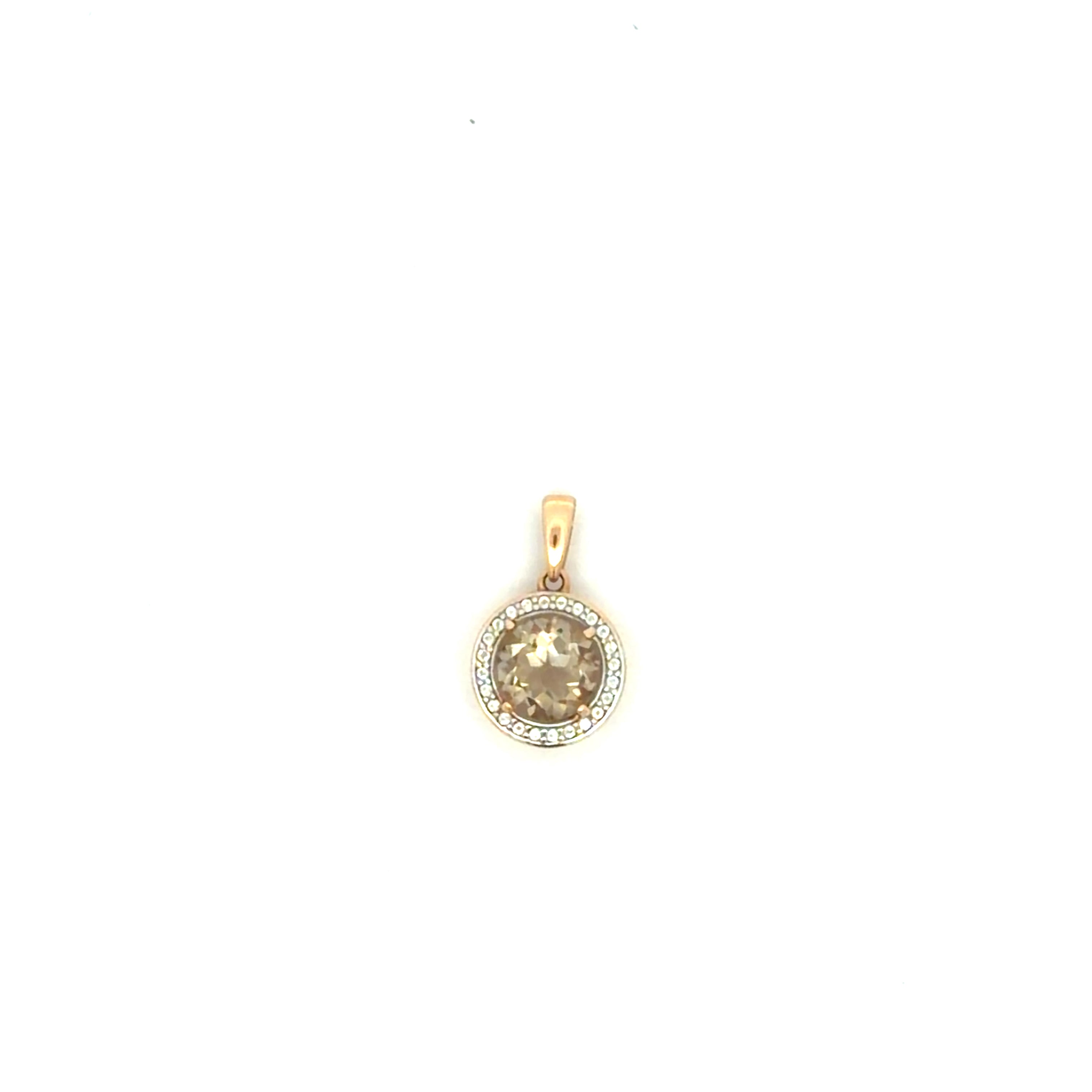 14K Yellow Gold Round Pendant With Amber And Clear Stone Weight 1.8 gr