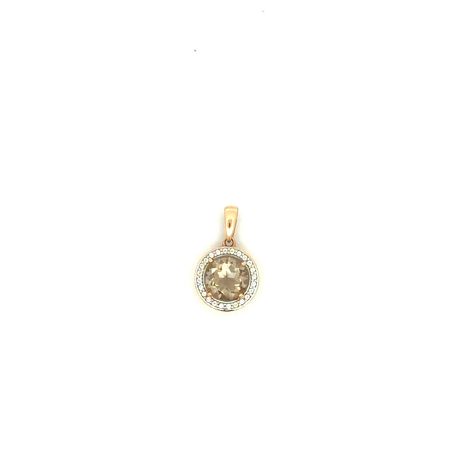 14K Yellow Gold Round Pendant With Amber And Clear Stone Weight 1.8 gr