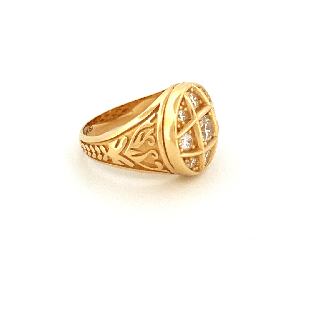 Anillo de hombre de moda de oro amarillo de 14K con circonita cúbica talla 11 peso 14.4 gr