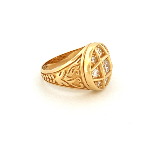 Anillo de hombre de moda de oro amarillo de 14K con circonita cúbica talla 11 peso 14.4 gr