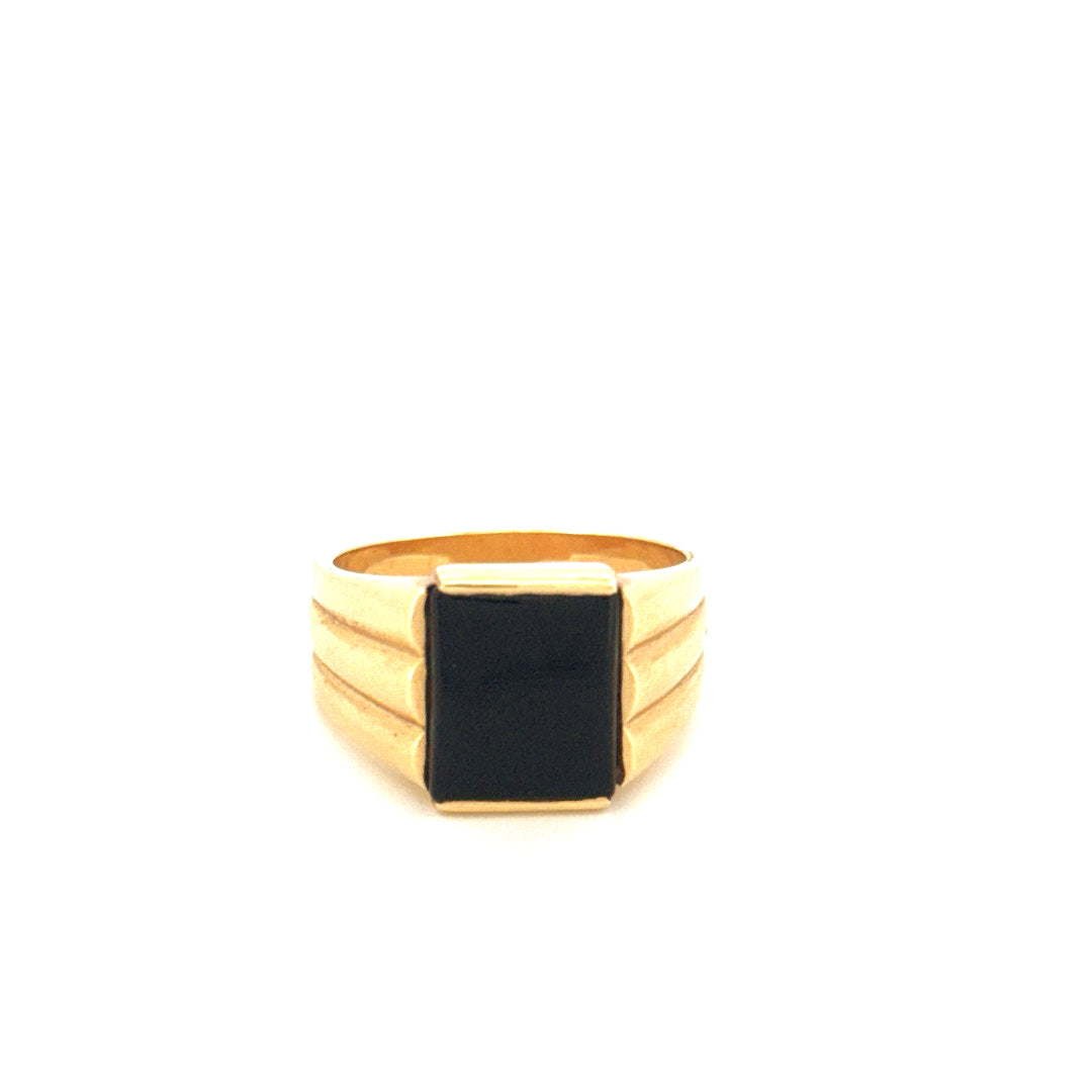 Anillo de hombre de oro amarillo de 14K con ónix Talla 10 Peso 9 gr