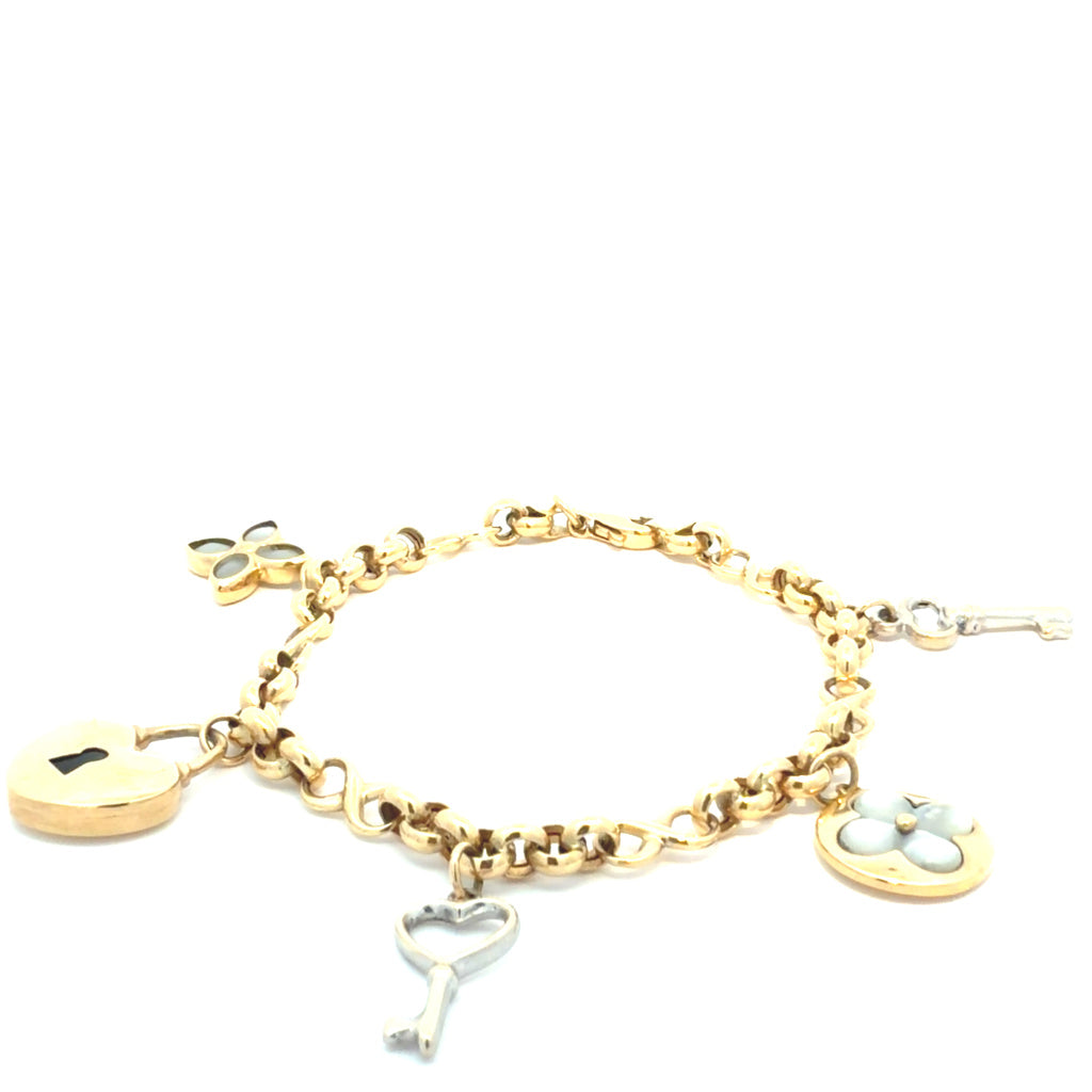 14k Two Tone Gold Women's Fancy Rolo Bracelet  Size 7 1/2" Weight 12.2 gr