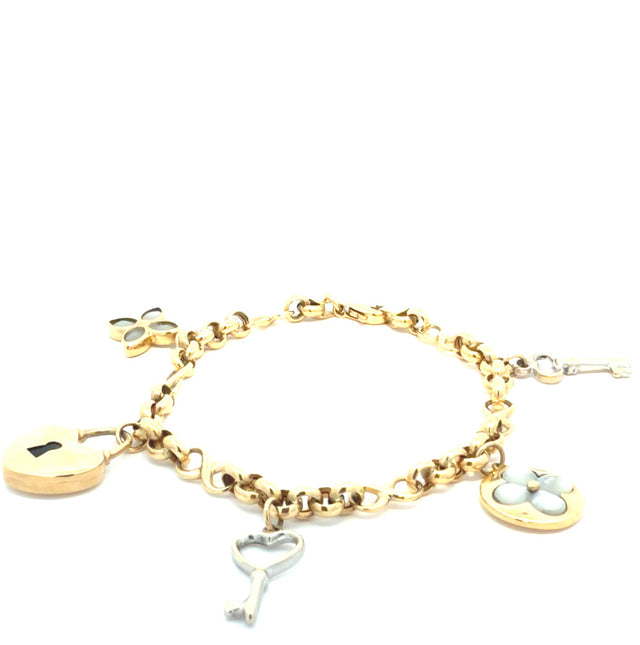 14k Two Tone Gold Women's Fancy Rolo Bracelet  Size 7 1/2