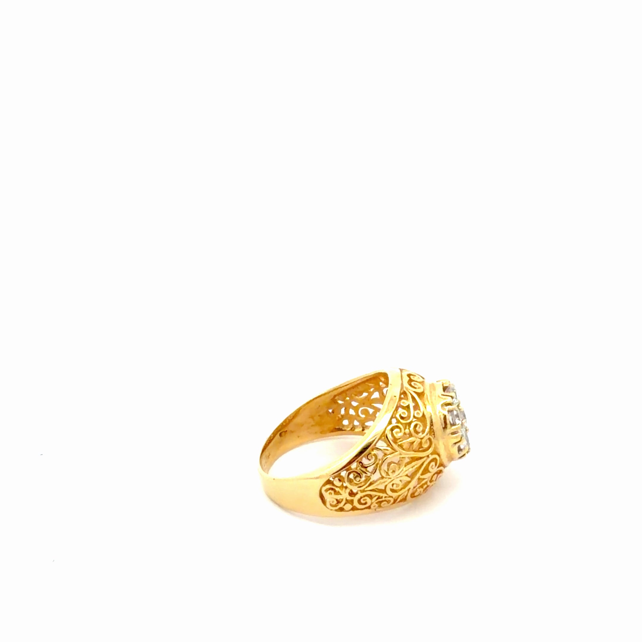 14k Yellow Gold Men's Rosetta Design Ring With Cz Size 9 1/2 Weight 6.8 gr