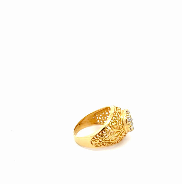 14k Yellow Gold Men's Rosetta Design Ring With Cz Size 9 1/2 Weight 6.8 gr