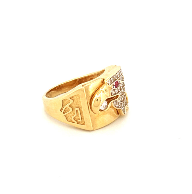 Anillo de oro amarillo de 14 quilates para hombre con diseño de águila y circonita, talla 10, peso 11.1 gr