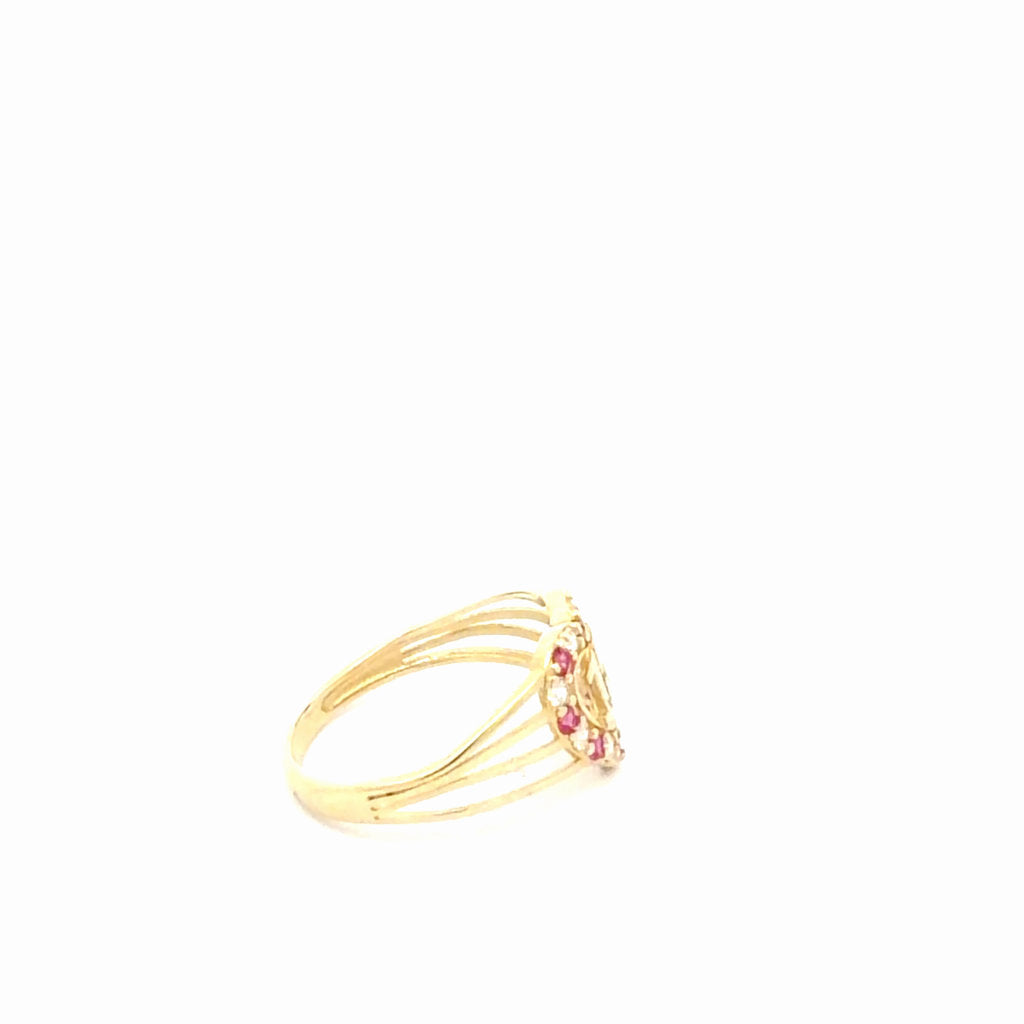 10K Yellow Gold Fancy Ring With Heart "15"  CZ 7 3/4" 1.8GR