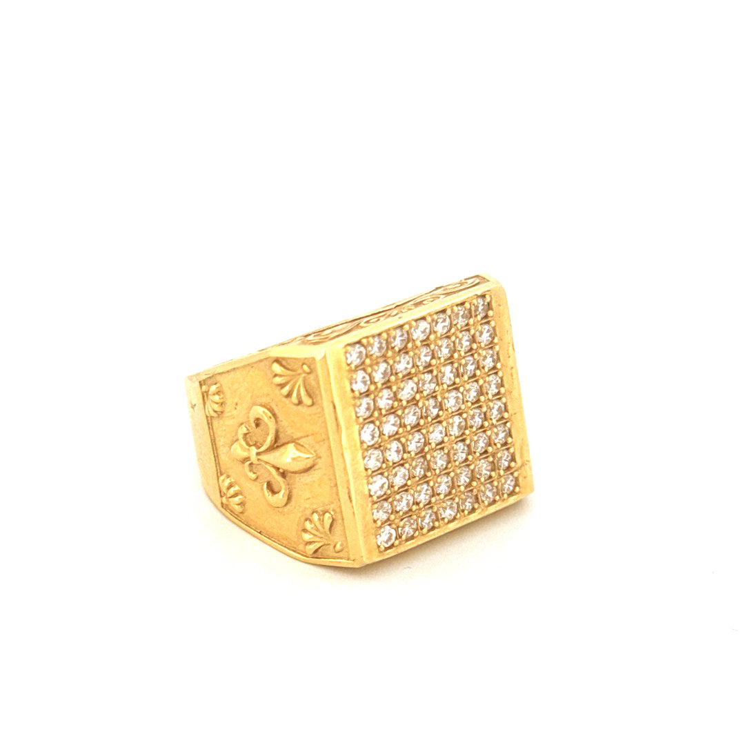 14K Yellow Gold Square Men's Ring With Cz Size 10  Weight 18.5 gr