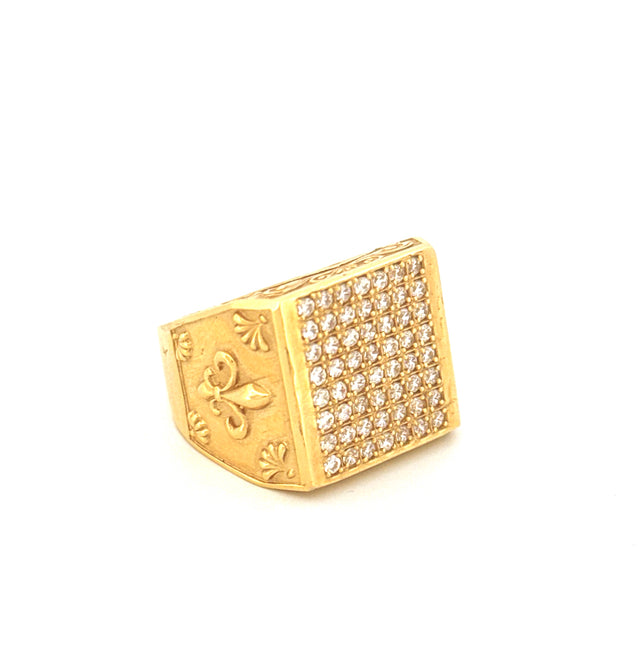 Anillo cuadrado de oro amarillo de 14K para hombre con circonita talla 10 Peso 18.5 gr