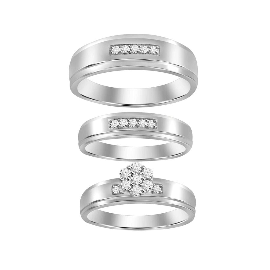 Classic 0.30CT Round Diamond Trio Set Ring For Women In Sterling Silver White