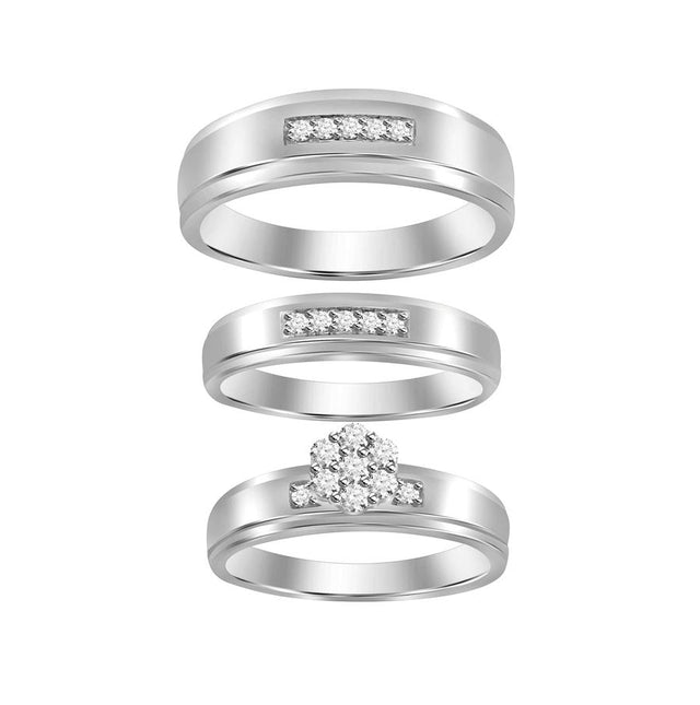 Classic 0.30CT Round Diamond Trio Set Ring For Women In Sterling Silver White