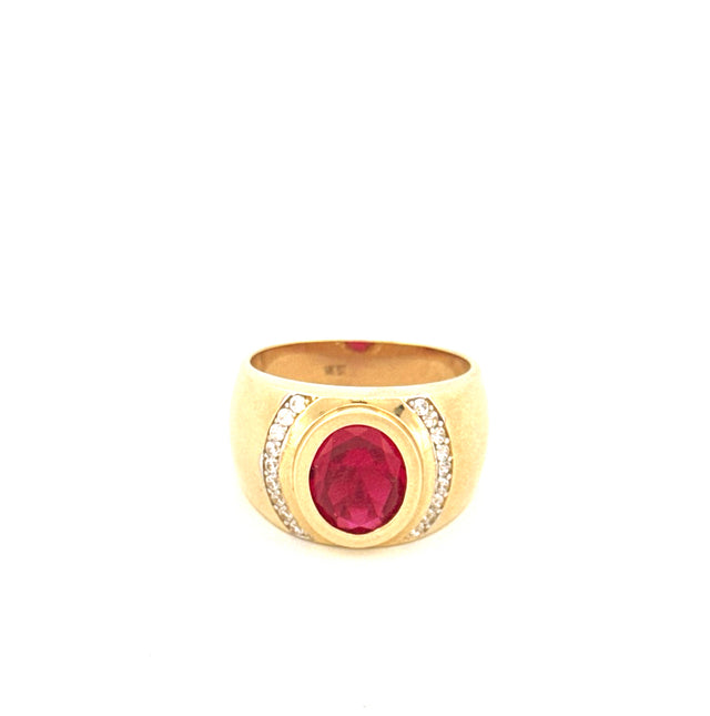 Anillo para hombre de oro amarillo de 14k con óvalo rojo, talla 10