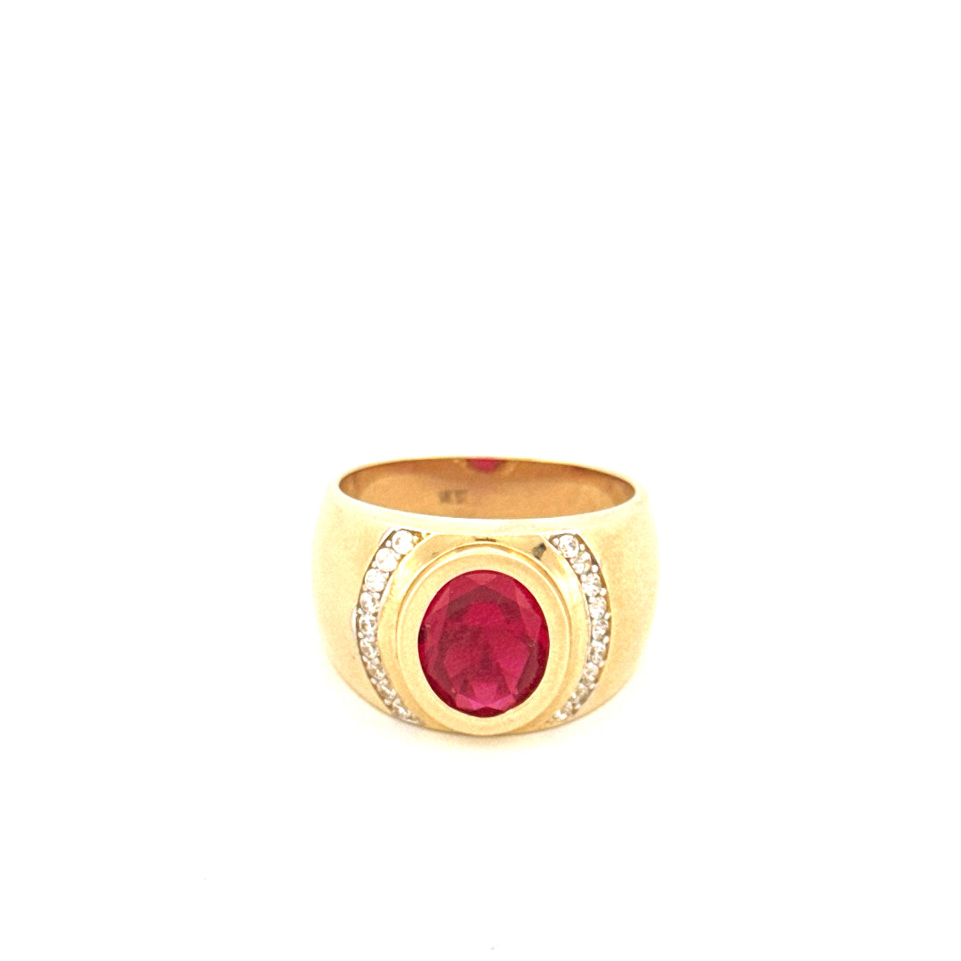 Anillo para hombre de oro amarillo de 14k con óvalo rojo, talla 10", peso 8.7 GR