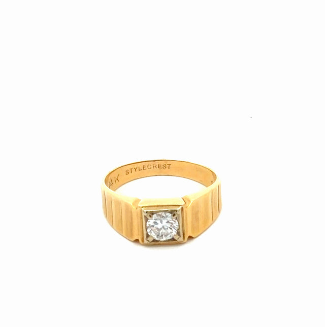 14K Yellow Gold Solitaire Ring with Diamond Size 10 1/2 Weight 5 gr