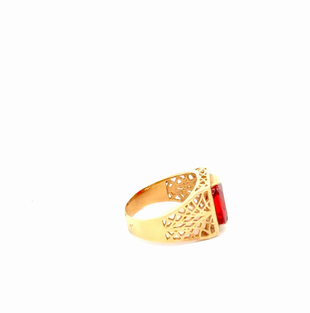 14k Yellow Gold Men's Ring With Red Stone & Cz Size 11 Weight 8.6gr