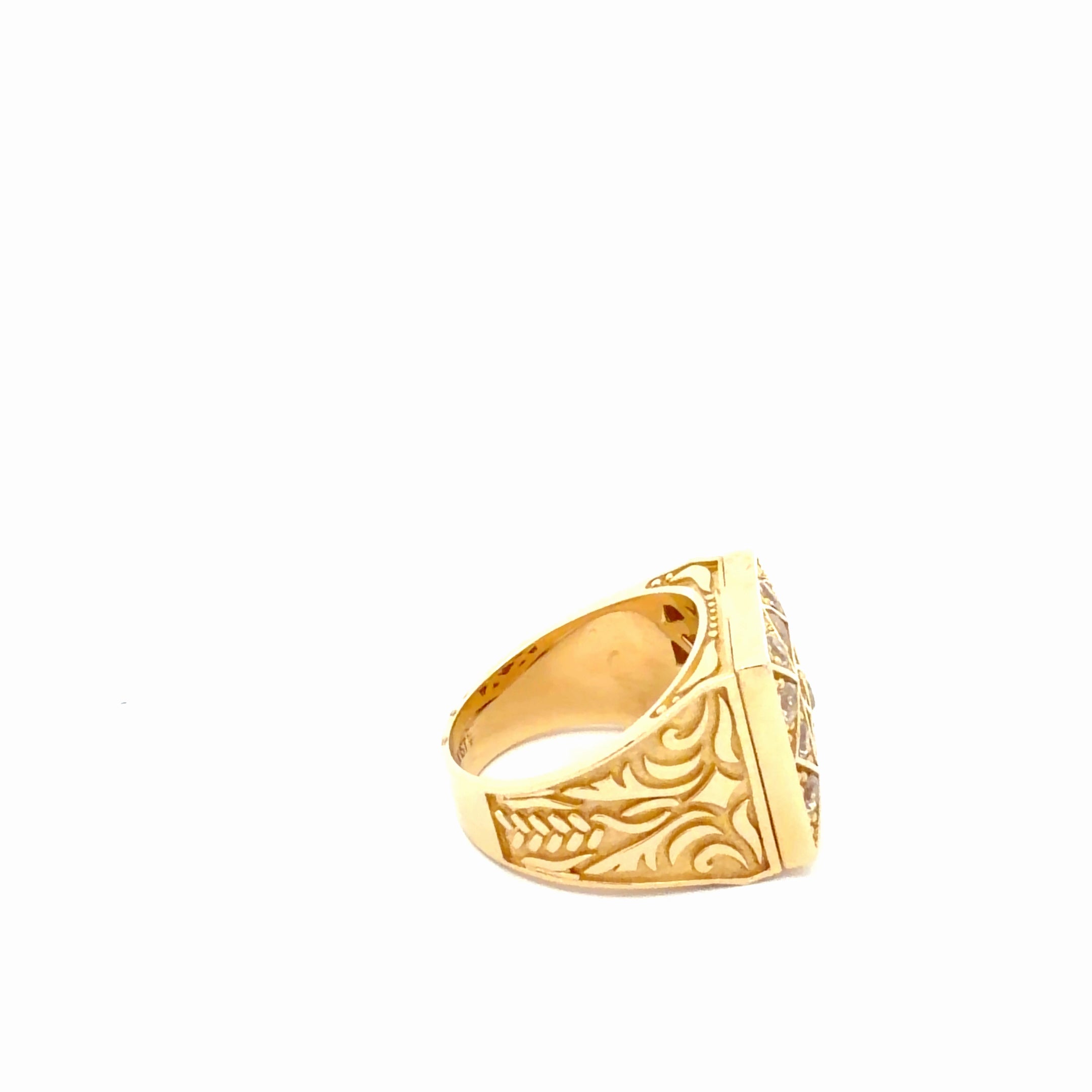14k Yellow Gold Men's Square Ring With Cz Size 11 1/4 Weight 18.6 gr