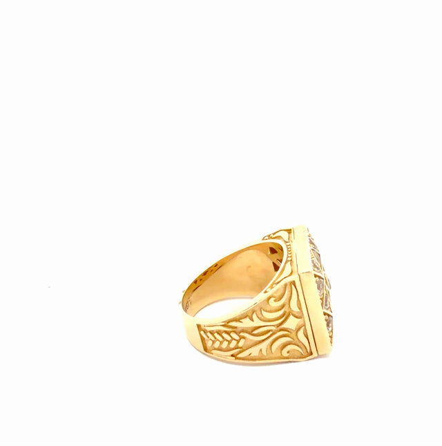14k Yellow Gold Men's Square Ring With Cz Size 11 1/4 Weight 18.6 gr