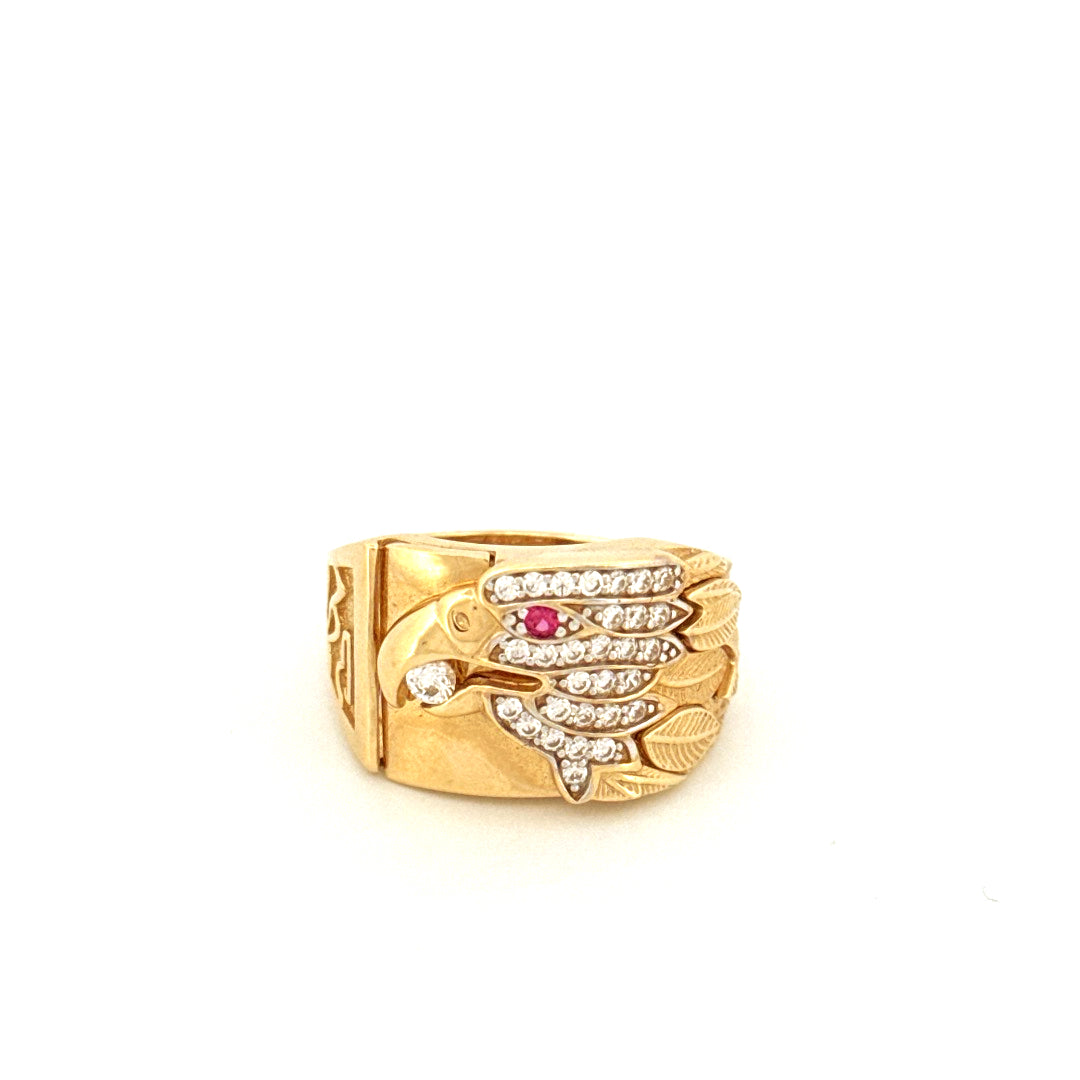 Anillo de oro amarillo de 14 quilates para hombre con diseño de águila y circonita, talla 10, peso 11.1 gr