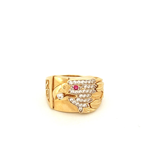 Anillo de oro amarillo de 14 quilates para hombre con diseño de águila y circonita, talla 10, peso 11.1 gr