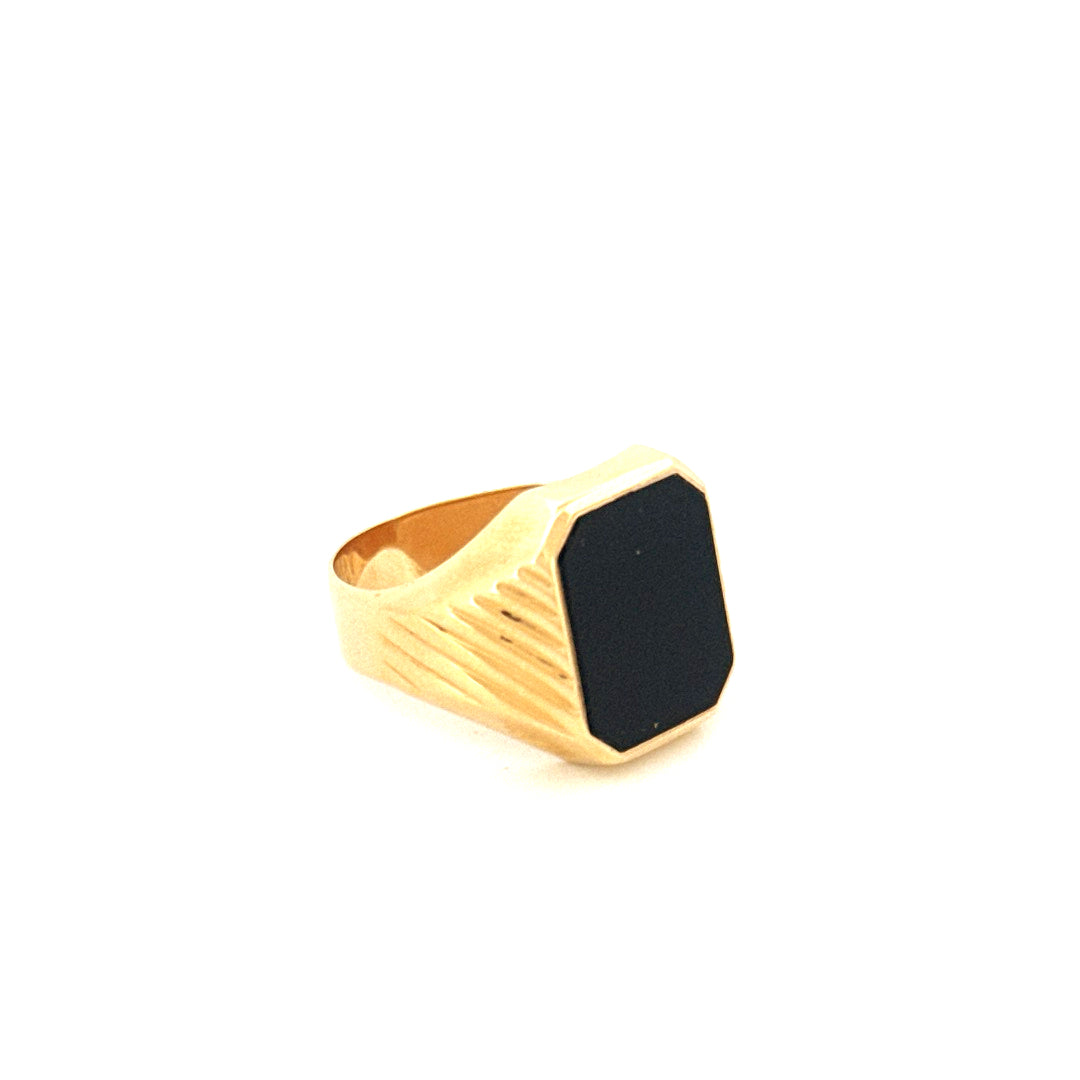 Anillo de hombre de oro amarillo de 14k con ónix negro, talla 10, peso 7,3 gr