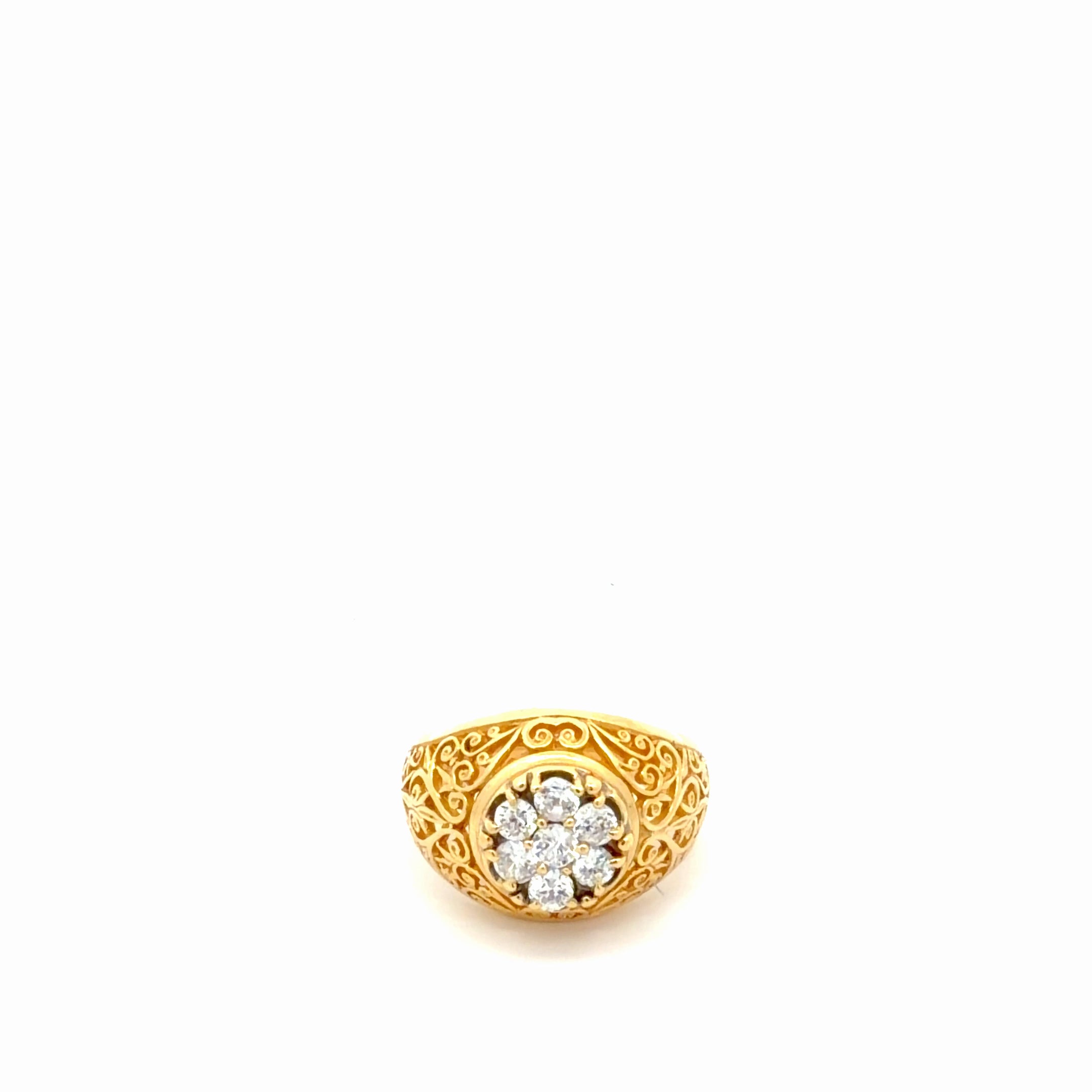 14k Yellow Gold Men's Rosetta Design Ring With Cz Size 9 1/2 Weight 6.8 gr
