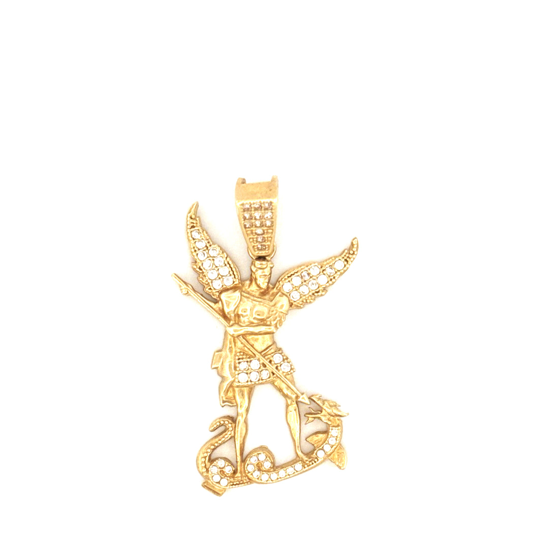 14K Yellow Gold Saint Michael of the Archangel Pendant With Cz Weight 5.5 gr