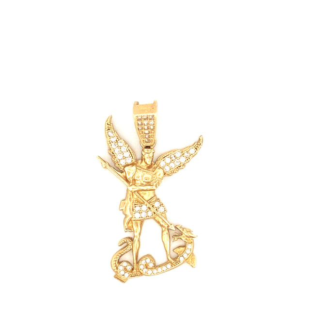 14K Yellow Gold Saint Michael of the Archangel Pendant With Cz Weight 5.5 gr