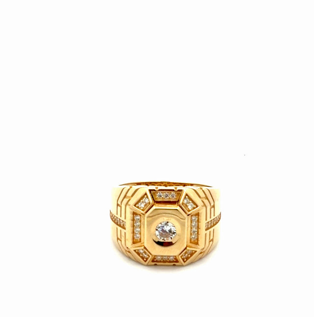 10k Yellow Gold Men's Fancy Ring With Cz Size 11
