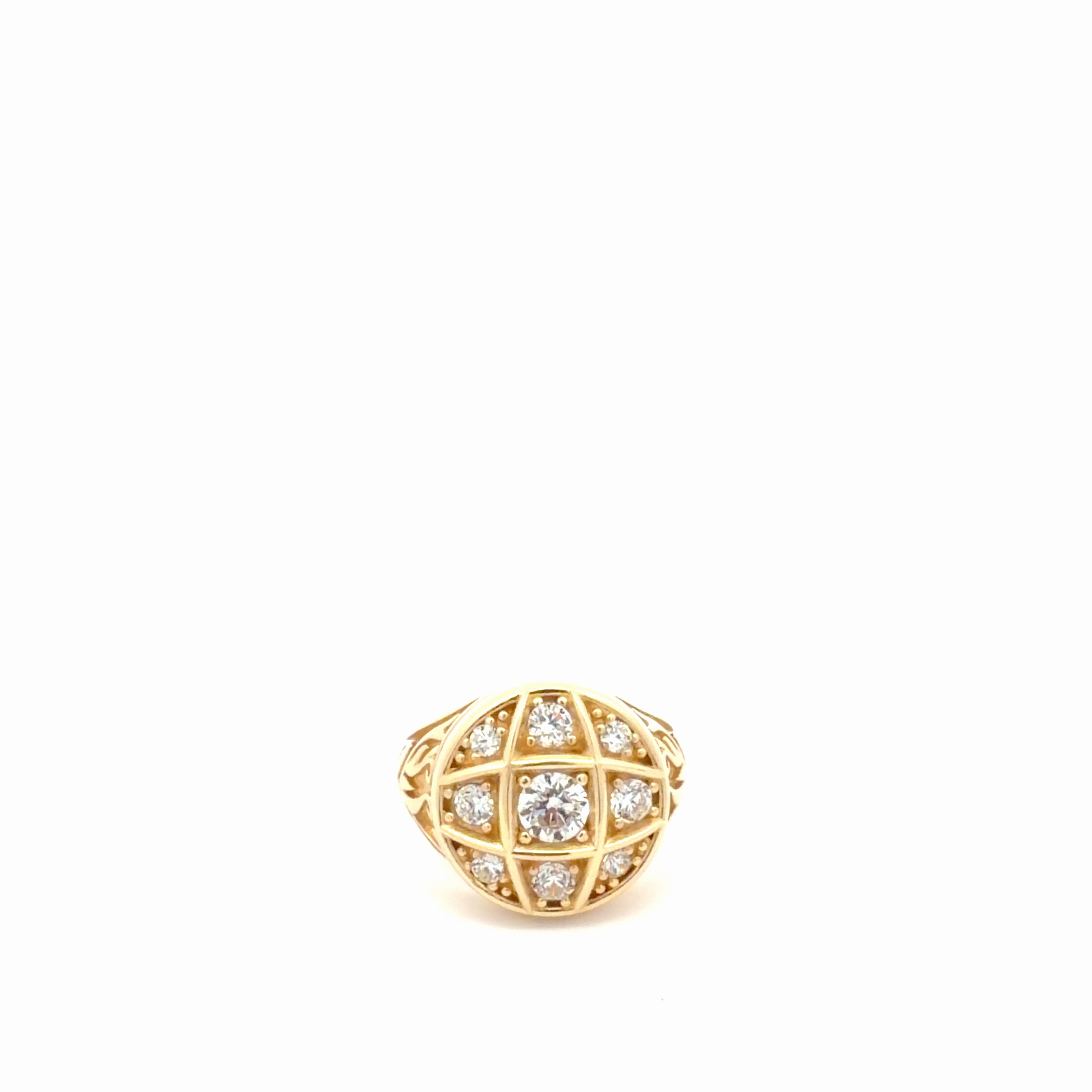 14k Yellow Gold Men's Ring With Cz, Rosette Design Size 11 Weight 14.1 gr