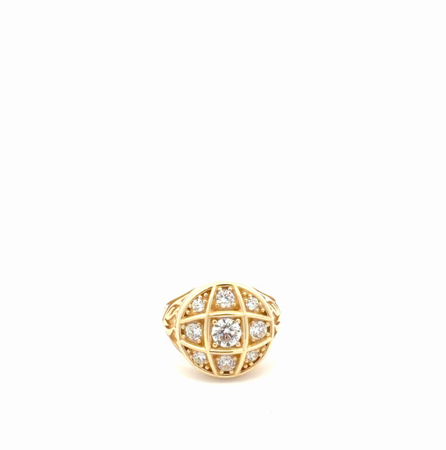 14k Yellow Gold Men's Ring With Cz, Rosette Design Size 11 Weight 14.1 gr