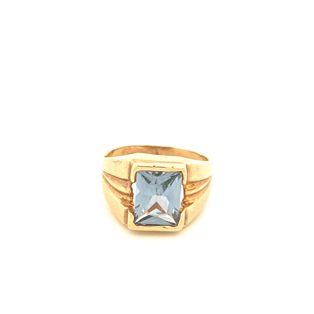 Anillo solitario cuadrado azul de oro amarillo de 14k para hombre con circonita cúbica, talla 9 1/2, peso 8.1 gr