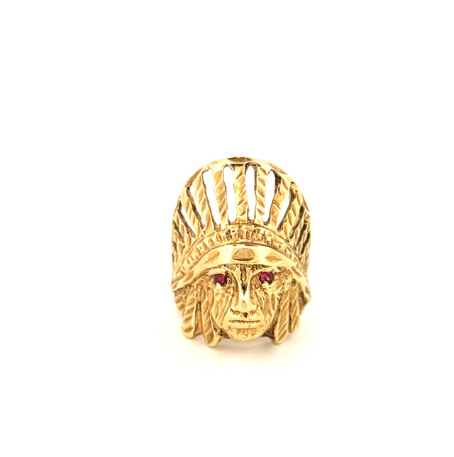 Anillo de hombre indio de oro amarillo de 14 quilates, talla 6, peso 10.1 gr